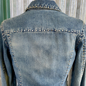 Vintage 1990s Women's Nicole Farhi Studded Blue Denim Jacket Sz XL - OOAK - Phoenix Menswear