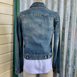 Vintage 1990s Women's Nicole Farhi Studded Blue Denim Jacket Sz XL - OOAK - Phoenix Menswear