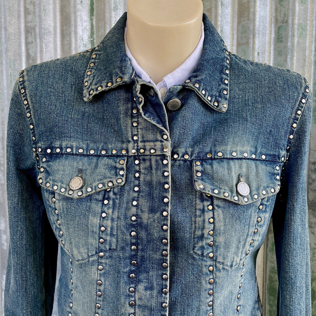 Vintage 1990s Women's Nicole Farhi Studded Blue Denim Jacket Sz XL - OOAK - Phoenix Menswear