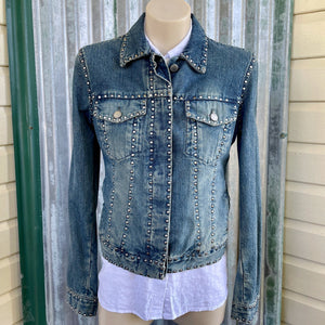 Vintage 1990s Women's Nicole Farhi Studded Blue Denim Jacket Sz XL - OOAK - Phoenix Menswear