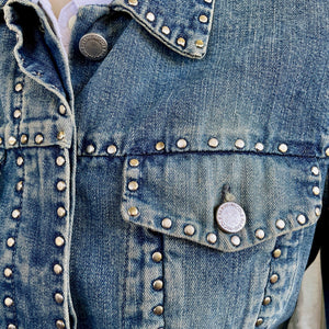 Vintage 1990s Women's Nicole Farhi Studded Blue Denim Jacket Sz XL - OOAK - Phoenix Menswear