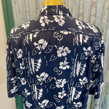 Load image into Gallery viewer, Vintage Black w/ White Hibiscus Designs Hawaiian Silk Shirt S/S Sz 3XL - OOAK - Phoenix Menswear