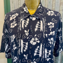 Load image into Gallery viewer, Vintage Black w/ White Hibiscus Designs Hawaiian Silk Shirt S/S Sz 3XL - OOAK - Phoenix Menswear