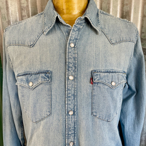 Vintage Levis 1990's Western L/S Shirt Denim Blue Sz L - OOAK - Phoenix Menswear