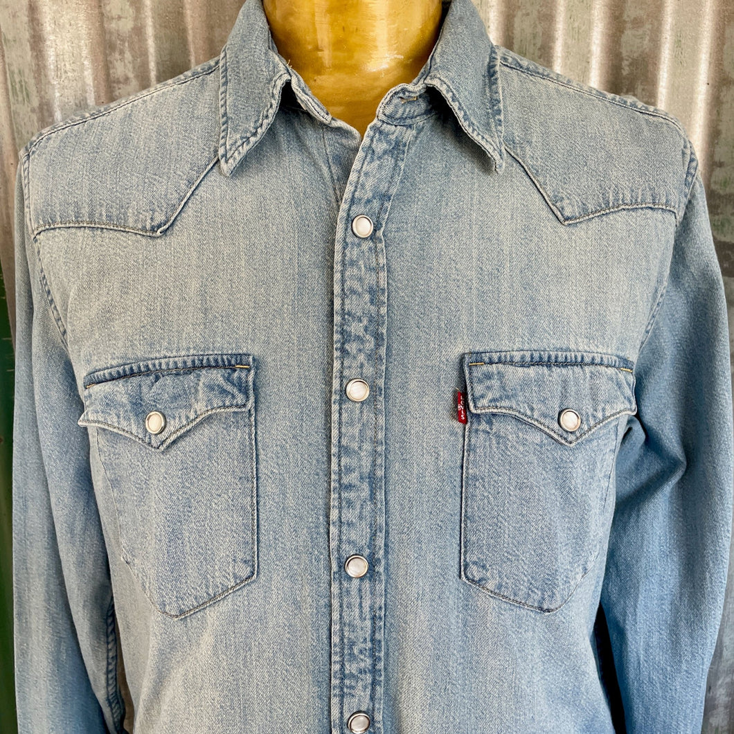 Vintage Levis 1990's Western L/S Shirt Denim Blue Sz L - OOAK - Phoenix Menswear