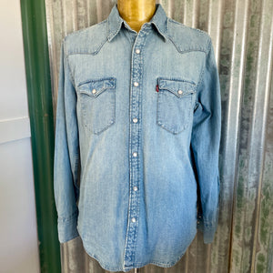 Vintage Levis 1990's Western L/S Shirt Denim Blue Sz L - OOAK - Phoenix Menswear