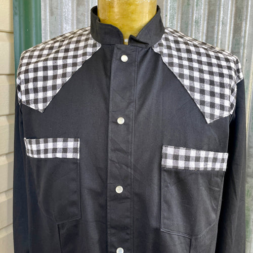 1970's Handmade Vintage Black White Check Western L/S Shirt Sz XL - OOAK - Phoenix Menswear