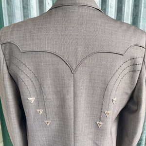 1970's Retro Jacket Vintage Grey-Brown Embroidered Detail Made in USA Sz L - OOAK - Phoenix Menswear