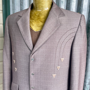 1970's Retro Jacket Vintage Grey-Brown Embroidered Detail Made in USA Sz L - OOAK - Phoenix Menswear