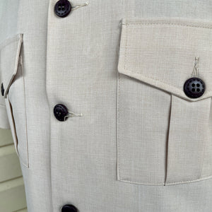1970's Safari Jacket Vintage Cream Retro Short Sleeve Pockets Sz L - OOAK - Phoenix Menswear