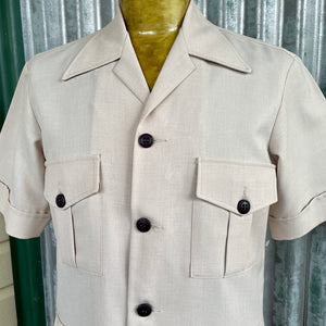 1970's Safari Jacket Vintage Cream Retro Short Sleeve Pockets Sz L - OOAK - Phoenix Menswear
