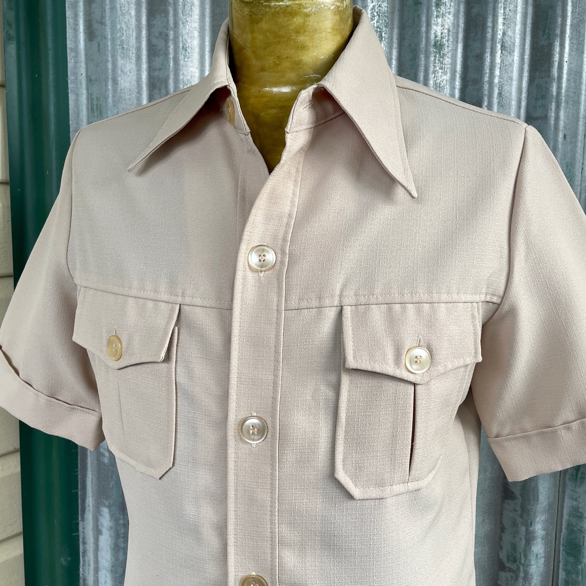 1970's Safari Jacket Vintage Cream Retro Short Sleeve Pockets Sz S