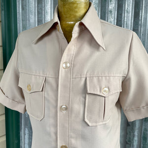 1970's Safari Jacket Vintage Cream Retro Short Sleeve Pockets Sz S - OOAK - Phoenix Menswear