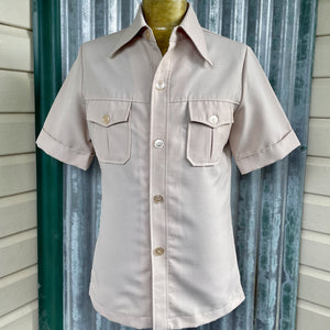 1970's Safari Jacket Vintage Cream Retro Short Sleeve Pockets Sz S - OOAK - Phoenix Menswear