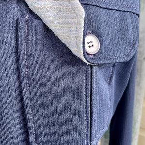 1970's Safari Jacket Vintage Navy Blue Retro Long Sleeve Pockets Sz XL - OOAK - Phoenix Menswear
