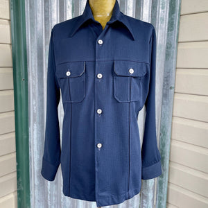 1970's Safari Jacket Vintage Navy Blue Retro Long Sleeve Pockets Sz XL - OOAK - Phoenix Menswear