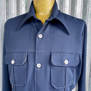 1970's Safari Jacket Vintage Navy Blue Retro Long Sleeve Pockets Sz XL - OOAK - Phoenix Menswear