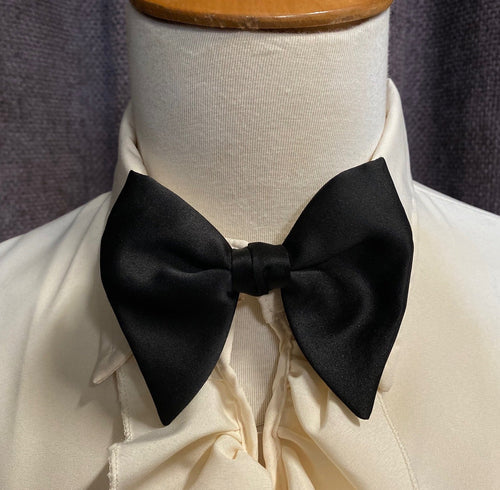 1970's Vintage Black Satin Clip On Bow Tie - OOAK - Phoenix Menswear