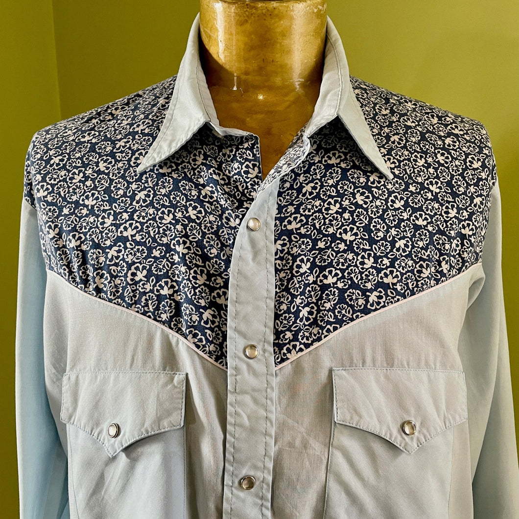1970's Vintage Blue Floral Western L/S Shirt Sz XL - OOAK - Phoenix Menswear