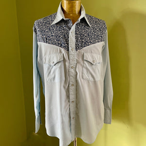1970's Vintage Blue Floral Western L/S Shirt Sz XL - OOAK - Phoenix Menswear