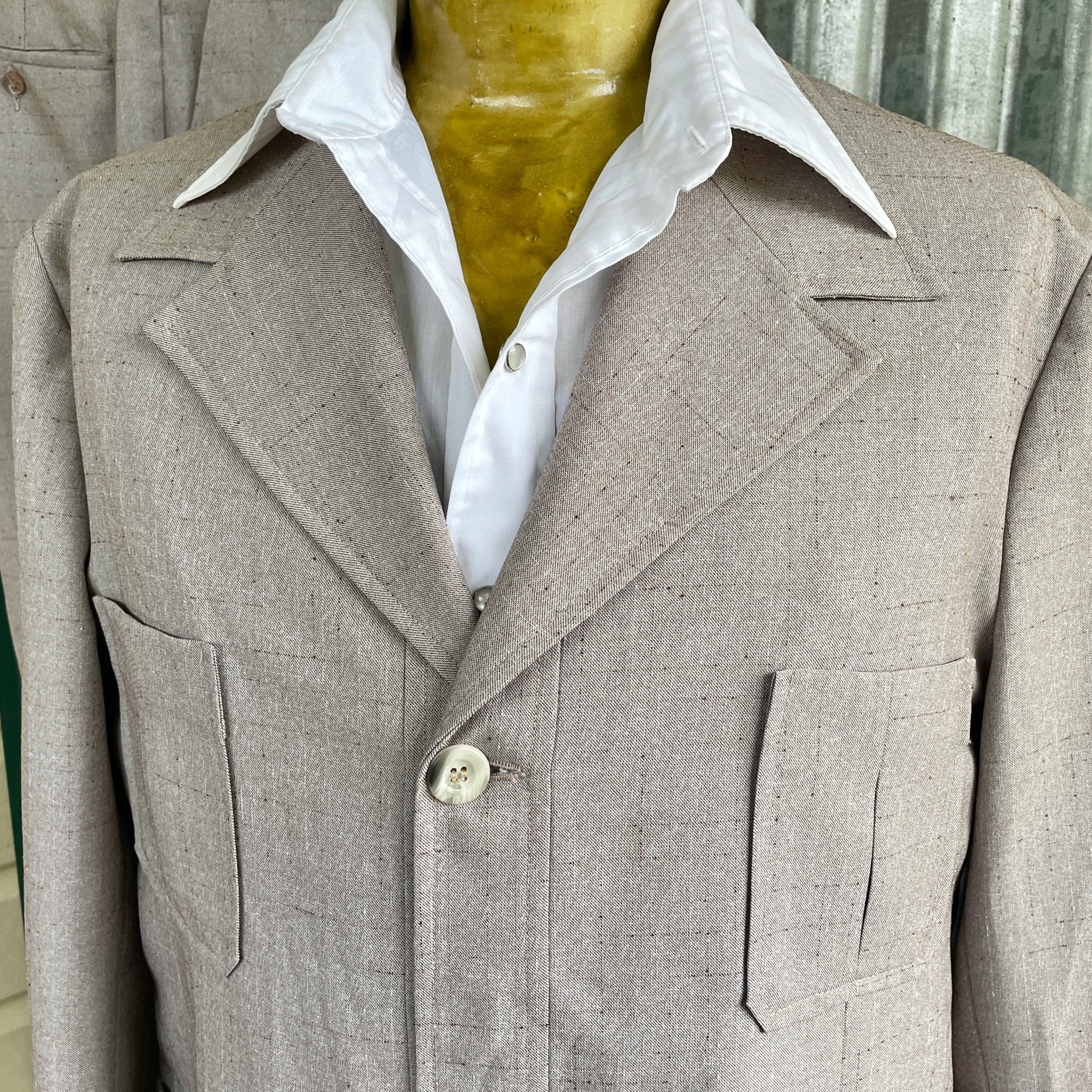 1970 s Vintage Brown Safari Suit Retro Pockets Long Sleeve Made in