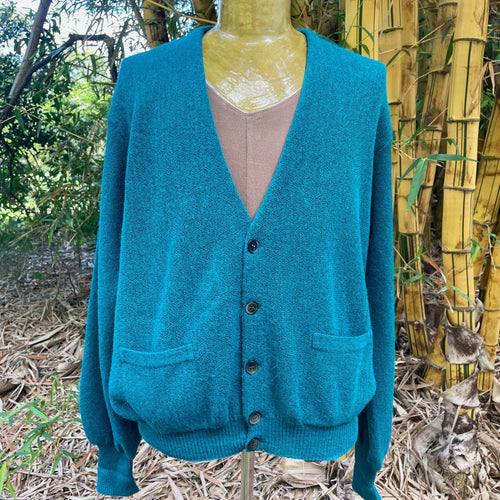 1970's Vintage Green Alpaca Wool Knit Cardigan Made in Peru Buttons Sz L - OOAK - Phoenix Menswear