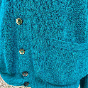 1970's Vintage Green Alpaca Wool Knit Cardigan Made in Peru Buttons Sz L - OOAK - Phoenix Menswear