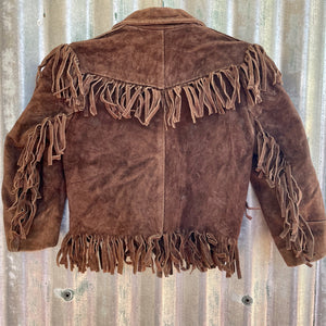 1970's Vintage Kid's Brown Suede Fringed Jacket Heavy Soft Sz XS Age 3/4 Years - OOAK - Phoenix Menswear