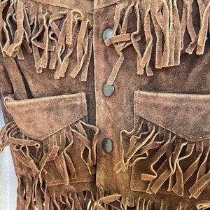 1970's Vintage Kid's Brown Suede Fringed Jacket Heavy Soft Sz XS Age 3/4 Years - OOAK - Phoenix Menswear