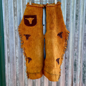 1970's Vintage Kid's Chaps Cowboy Western Tan Suede Fringed Soft Sz XS/S - OOAK - Phoenix Menswear