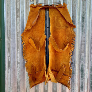 1970's Vintage Kid's Chaps Cowboy Western Tan Suede Fringed Soft Sz XS/S - OOAK - Phoenix Menswear