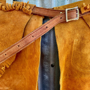 1970's Vintage Kid's Chaps Cowboy Western Tan Suede Fringed Soft Sz XS/S - OOAK - Phoenix Menswear