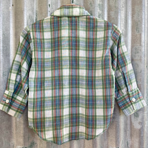 1970's Vintage Kid's Check Plaid Shirt Green Blue Long Sleeve Sz 3T - OOAK - Phoenix Menswear