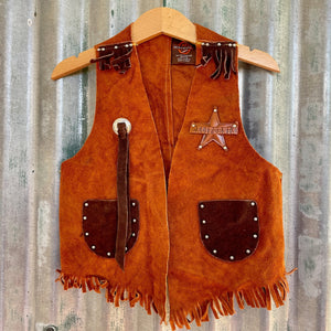 1970's Vintage Kid's Vest 'California' Cowboy Western Tan Suede Fringed Soft Sz XS - OOAK - Phoenix Menswear