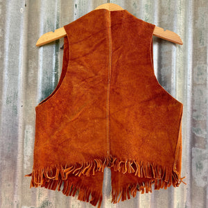 1970's Vintage Kid's Vest 'California' Cowboy Western Tan Suede Fringed Soft Sz XS - OOAK - Phoenix Menswear