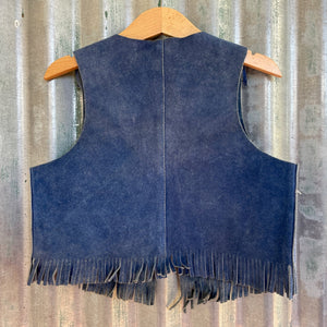 1970's Vintage Kid's Vest Cowboy Western Blue Suede Fringed Soft Sz XS - OOAK - Phoenix Menswear