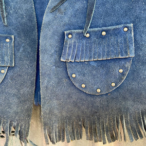 1970's Vintage Kid's Vest Cowboy Western Blue Suede Fringed Soft Sz XS - OOAK - Phoenix Menswear