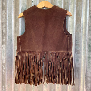 1970's Vintage Kid's Vest Cowboy Western Brown Suede Fringed Heavy Sz XS - OOAK - Phoenix Menswear