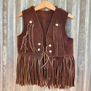 1970's Vintage Kid's Vest Cowboy Western Brown Suede Fringed Heavy Sz XS - OOAK - Phoenix Menswear