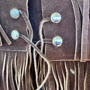 1970's Vintage Kid's Vest Cowboy Western Brown Suede Fringed Heavy Sz XS - OOAK - Phoenix Menswear
