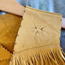 Load image into Gallery viewer, 1970&#39;s Vintage Kid&#39;s Vest Cowboy Western Tan Leather Fringed Soft Leaf Motif Sz XS - OOAK - Phoenix Menswear