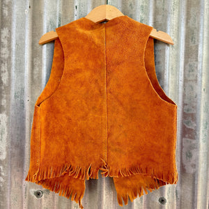 1970's Vintage Kid's Vest Cowboy Western Tan Suede Fringed Soft Sz XS - OOAK - Phoenix Menswear