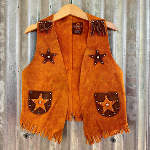 1970's Vintage Kid's Vest Cowboy Western Tan Suede Fringed Soft Sz XS - OOAK - Phoenix Menswear