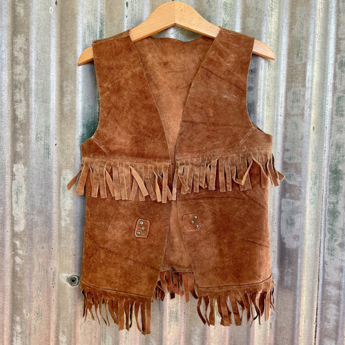 1970's Vintage Kid's Vest Cowboy Western Tan Suede Fringed Sz XS - OOAK - Phoenix Menswear