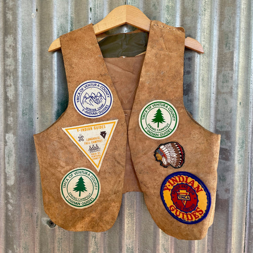 1970's Vintage Kid's Vest Cowboy Western Tan Suede Y-Indian Guides Sz XS - OOAK - Phoenix Menswear