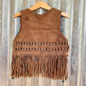 1970's Vintage Kid's Vest Cowboy Western Woven Brown Suede Fringed Soft Sz XS - OOAK - Phoenix Menswear