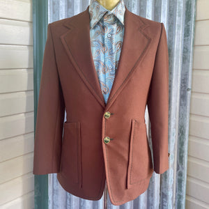 1970's Vintage Men's Brown Blazer Retro Top Stitching Sz S - OOAK - Phoenix Menswear