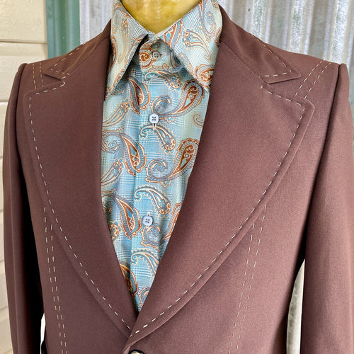 1970's Vintage Men's Brown Blazer Retro Top Stitching Sz S - OOAK - Phoenix Menswear