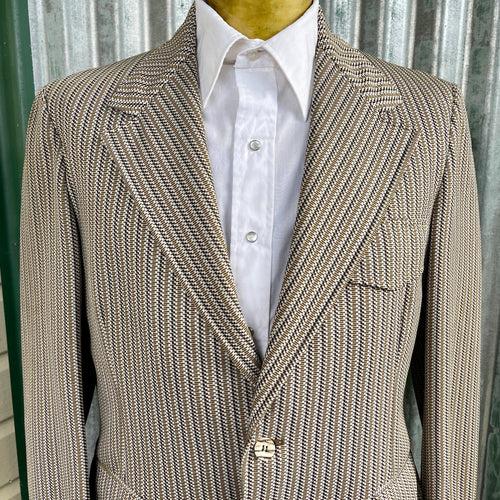 1970's Vintage Men's Brown Retro Blazer Geometric Design Sz M - OOAK - Phoenix Menswear