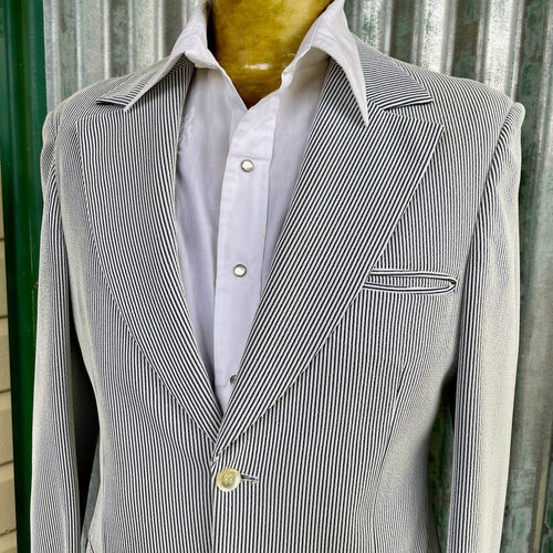 1970's Vintage Men's Pin Stripe Blazer Blue White Made in Australia Sz S - OOAK - Phoenix Menswear